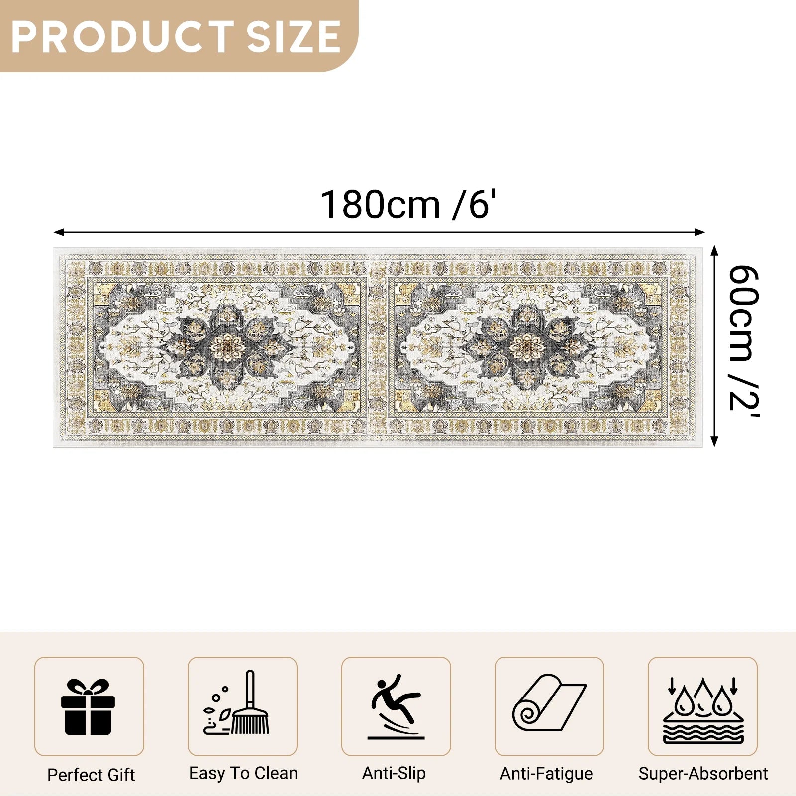 Vintage Area Rug 2'X6'